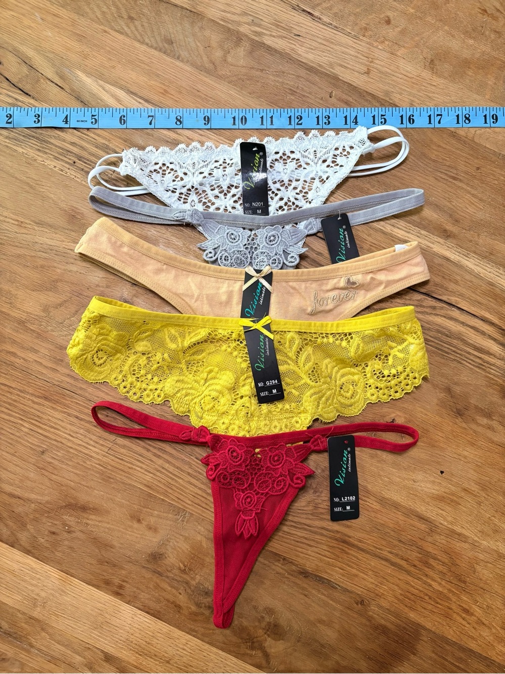 Lace Thong Set in White, Gray, Peach, Yellow & Red